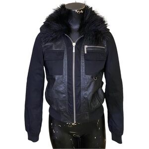 MICHAEL Michael Kors Black Leather and Fabric Moto Jacket